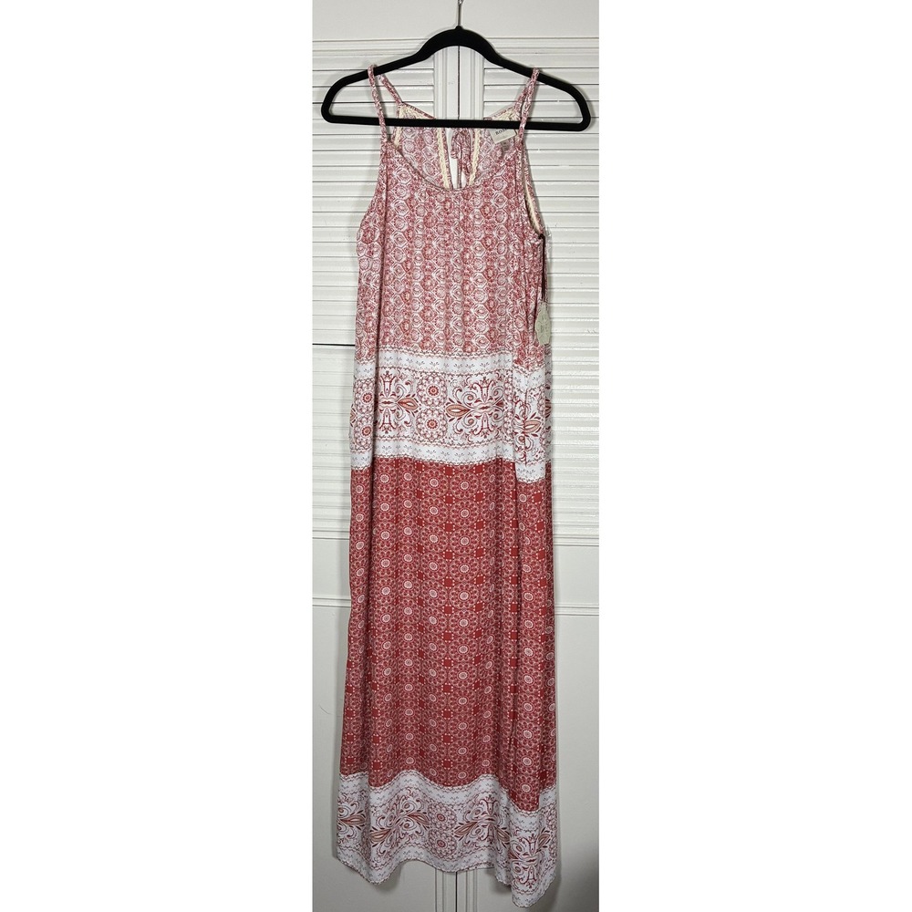 Knox Rose Women Coral Medallion Print Maxi Dress Size M NWT Boho Tassel